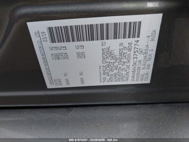 1N4AA6AV3KC375774 Nissan Maxima 3.5 S