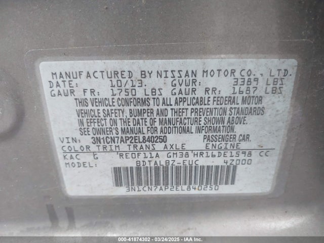 Nissan Versa 1.6 Sv 2014 3N1CN7AP2EL840250 Image 9