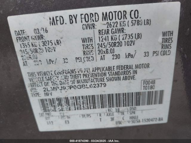 2LMPJ9JP0GBL62379 Lincoln Mkx Black Label