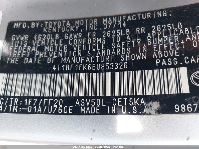 4T1BF1FK6EU853326 Toyota Camry Se Sport