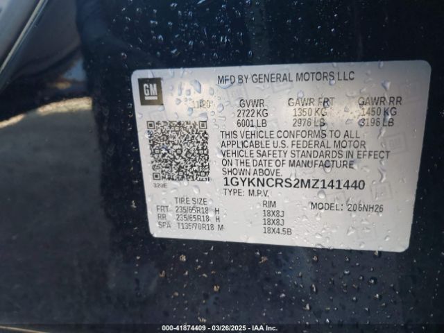 1GYKNCRS2MZ141440 Cadillac Xt5 Fwd Premium Luxury