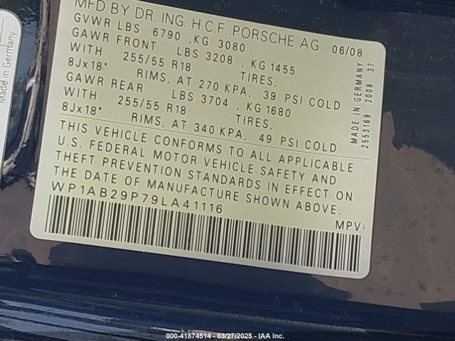 2009 PORSCHE CAYENNE WP1AB29P79LA41116 Photo 8