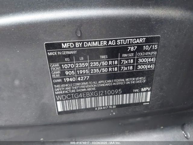 WDCTG4EBXGJ210095 Mercedes-Benz GLA 250