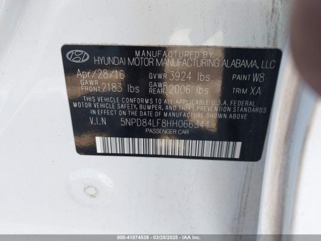 5NPD84LF8HH066344 Hyundai Elantra Limited