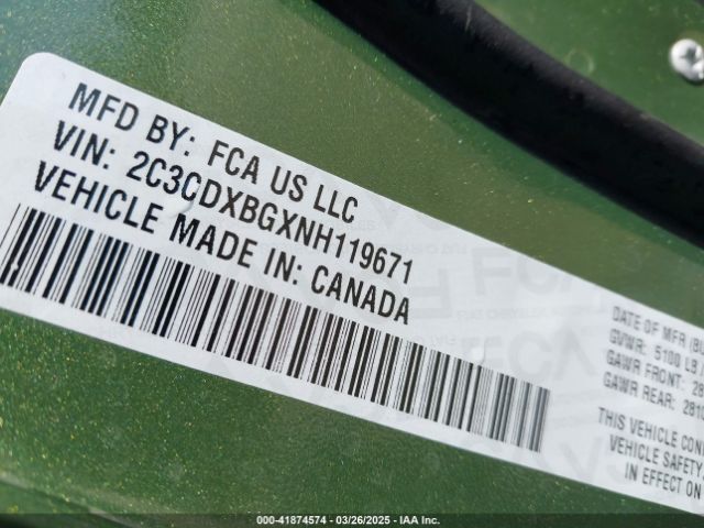2C3CDXBGXNH119671 Dodge Charger Sxt Rwd