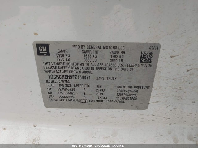 1GCRCREH9FZ154471 Chevrolet Silverado 1500 1lt