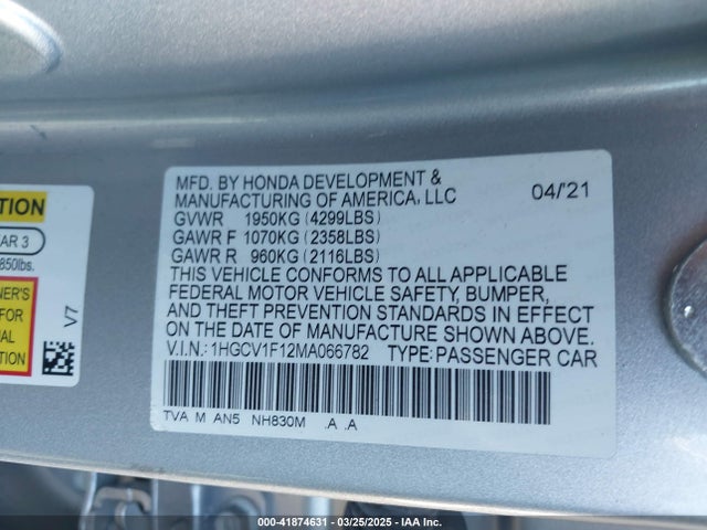 1HGCV1F12MA066782 Honda ACCORD LX