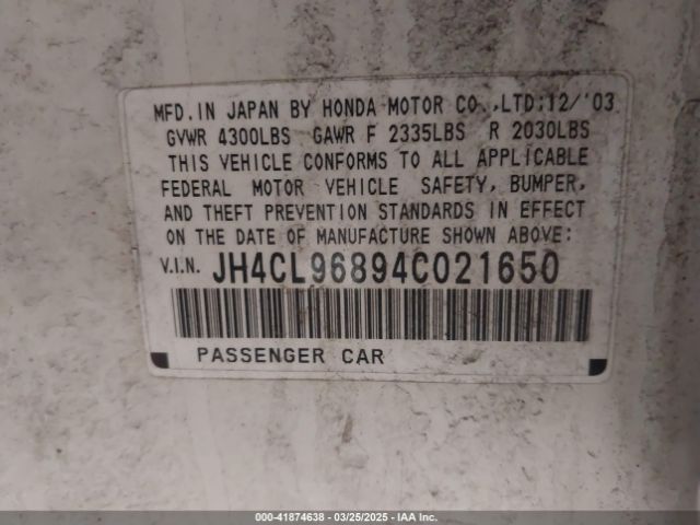 2004 ACURA TSX JH4CL96894C021650 Photo 8