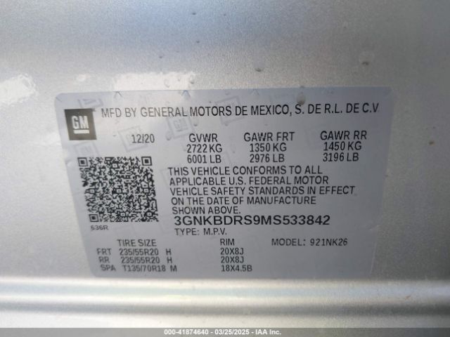 3GNKBDRS9MS533842 Chevrolet Blazer Fwd 3lt