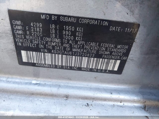 4S3GTAU61J3720823 Subaru Impreza 2.0i Limited
