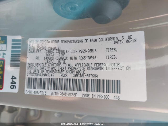 3TMDZ5BN4JM049147 Toyota 2gr-fks