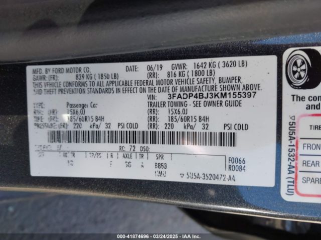 3FADP4BJ3KM155397 Ford FIESTA SE