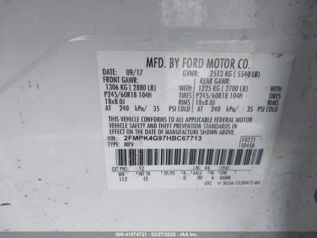 2FMPK4G97HBC67713 Ford EDGE SE