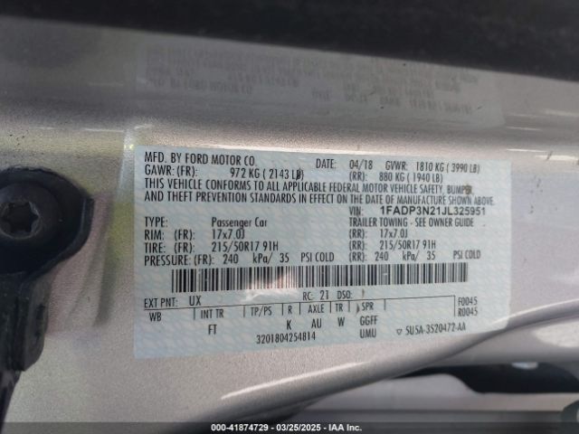 1FADP3N21JL325951 Ford Focus Titanium