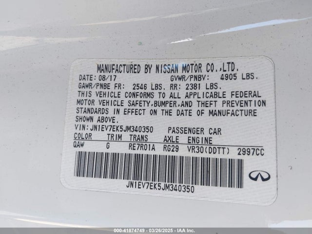 JN1EV7EK5JM340350 Infiniti Q60 3.0t Luxe