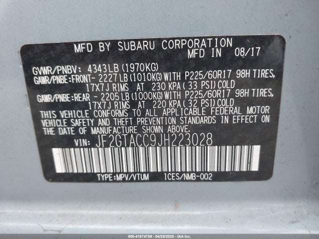 JF2GTACC9JH223028 Subaru Crosstrek 2.0i Premium