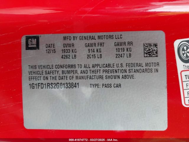 1G1FD1RS2G0133841 Chevrolet Camaro 2lt