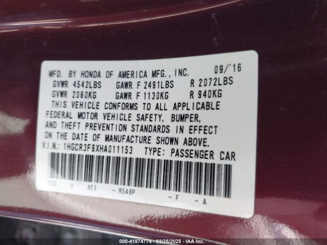 1HGCR3F9XHA011153 Honda Accord Touring V6