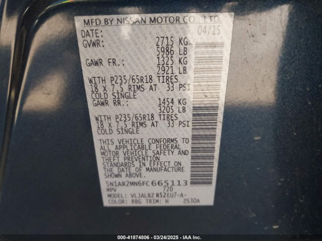 5N1AR2MN6FC665113 Nissan Pathfinder S