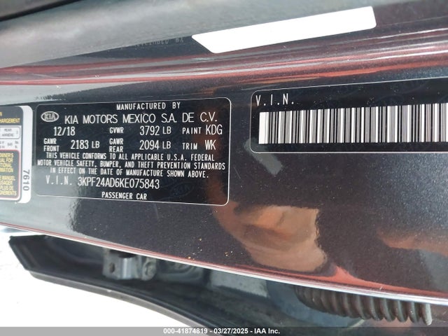 3KPF24AD6KE075843 KIA mpi nu