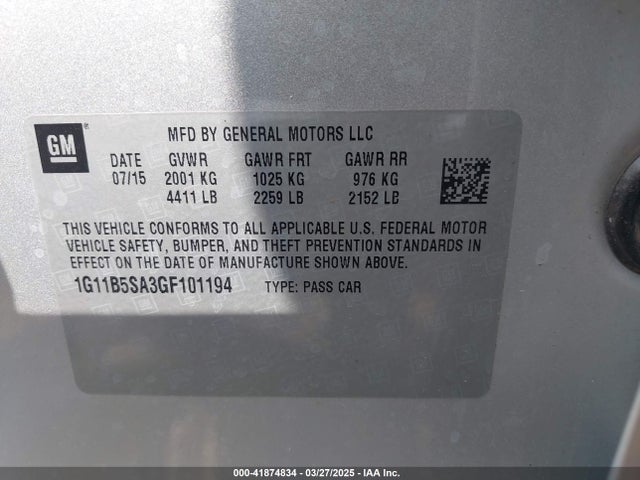 1G11B5SA3GF101194 Chevrolet Malibu Limited Ls