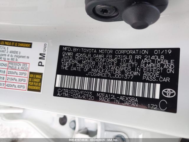 JTDS4RCE7LJ001377 Toyota COROLLA SE