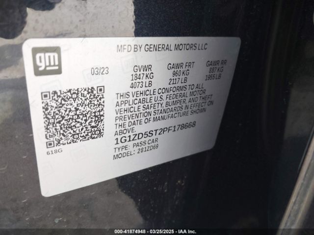 1G1ZD5ST2PF178668 Chevrolet Malibu Fwd 1lt