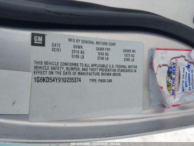 2001 CADILLAC DEVILLE 1G6KD54Y91U235374 Photo 8