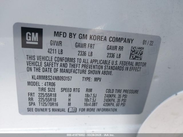 KL4MMBS24NB093157 Buick Encore Gx Fwd Preferred