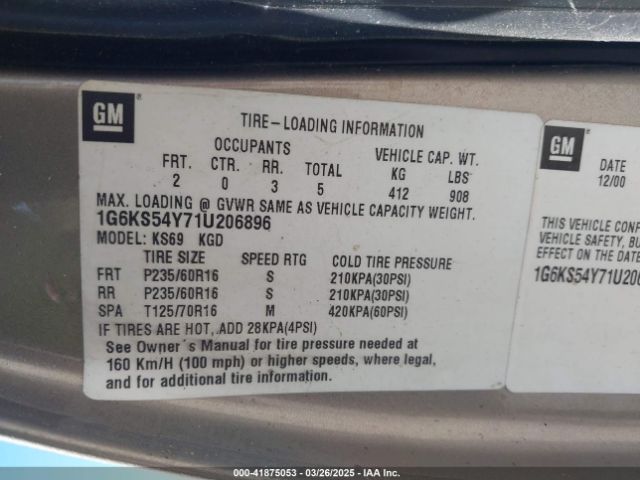 2001 CADILLAC SEVILLE 1G6KS54Y71U206896 Photo 8