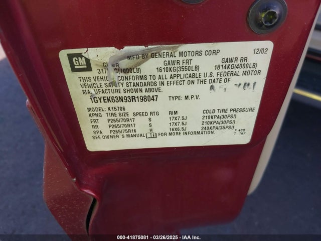 2003 CADILLAC ESCALADE 1GYEK63N93R198047 Photo 8