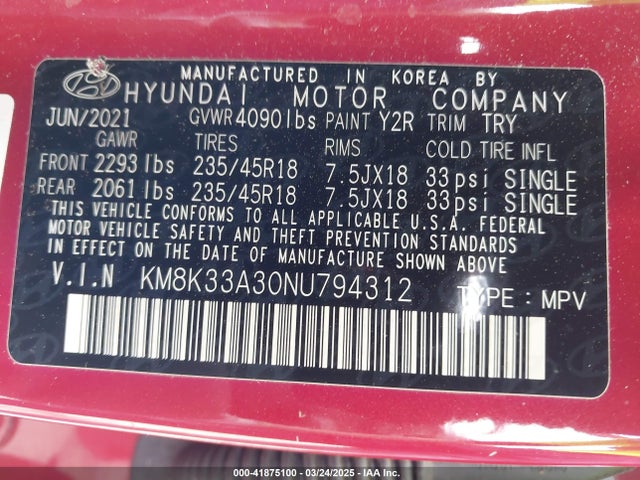 KM8K33A30NU794312 Hyundai Kona N Line