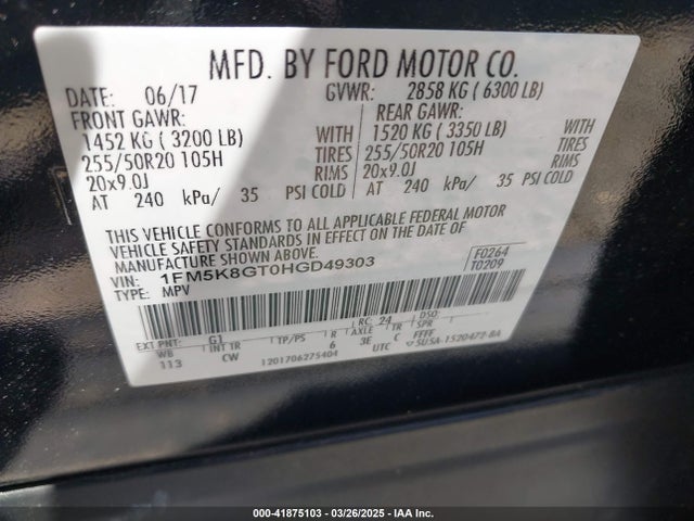 1FM5K8GT0HGD49303 Ford EXPLORER SPORT