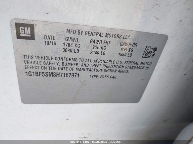 1G1BF5SM3H7167971 Chevrolet Cruze Premier Auto