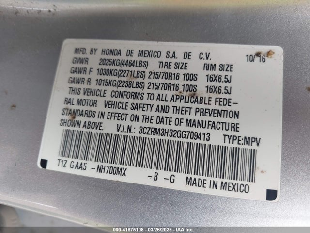 3CZRM3H32GG709413 Honda CR-V LX