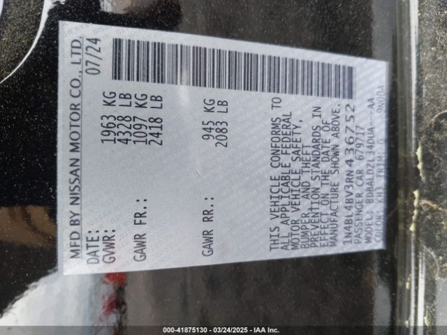 1N4BL4BV3RN436752 Nissan Altima S Fwd
