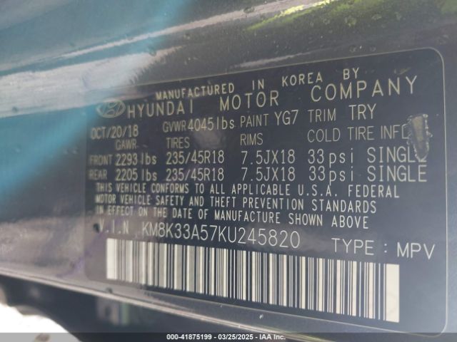 KM8K33A57KU245820 Hyundai Kona Limited