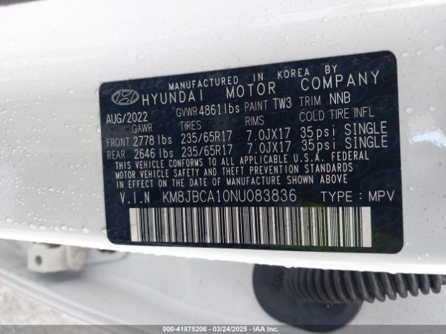 KM8JBCA10NU083836 Hyundai Tucson Hybrid Blue
