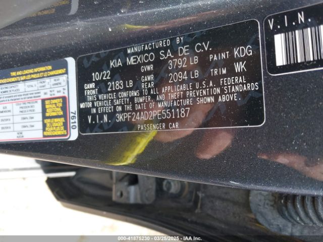 3KPF24AD2PE551187 KIA Forte Lxs