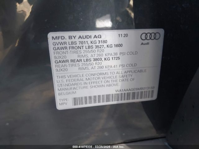 WA1AAAGE5MB013159 Audi E-tron Premium Quattro