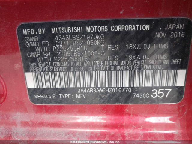 JA4AR3AW6HZ016770 Mitsubishi Outlander Sport 2.4 Se