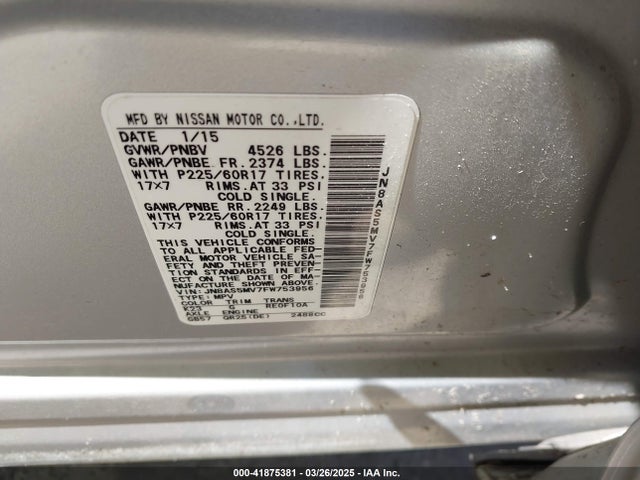 JN8AS5MV7FW753956 Nissan Rogue Select S