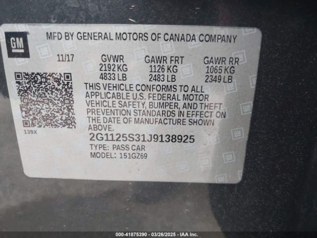 2G1125S31J9138925 Chevrolet IMPALA 2LZ
