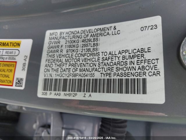 1HGCY2F58PA054155 Honda Accord Hybrid Sport