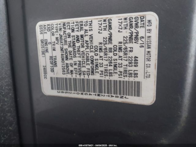 JN8AT2MT4GW012563 Nissan ROGUE S