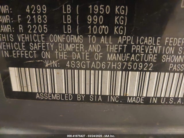 4S3GTAD67H3750922 Subaru Impreza 2.0i Premium