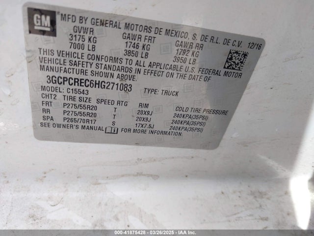 3GCPCREC6HG271083 Chevrolet Silverado 1500 1lt