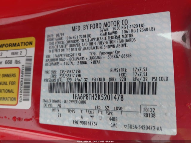 1FA6P8TH2K5201478 Ford Mustang Ecoboost