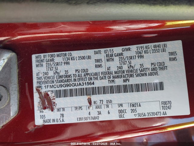 1FMCU9G90GUA31564 Ford ESCAPE SE