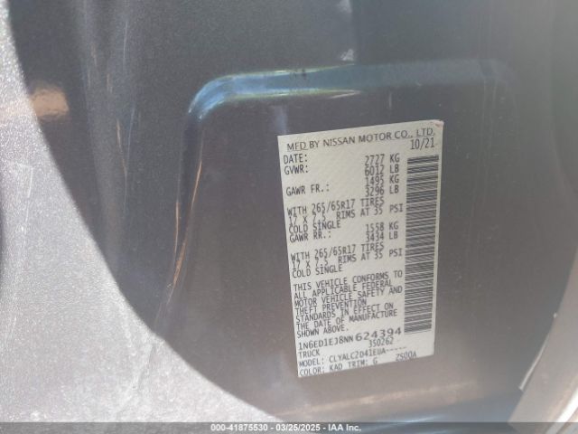 1N6ED1EJ8NN624394 Nissan Frontier Sv 4x2